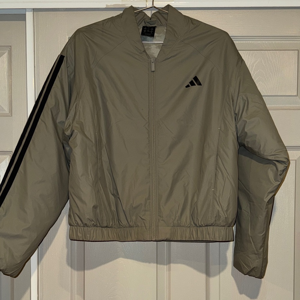 adidas Olive Lightweight Zip-Up Bomber Jacket with Black Stripe